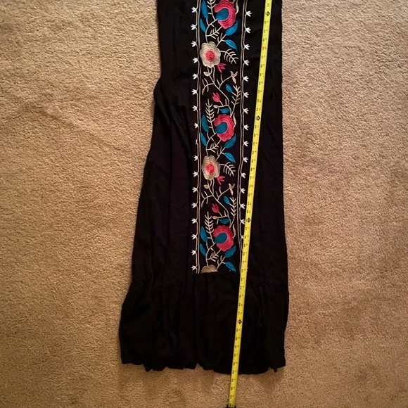 Embroidered Boho Black Maxi Dress Spaghetti Straps - Picture 8 of 9